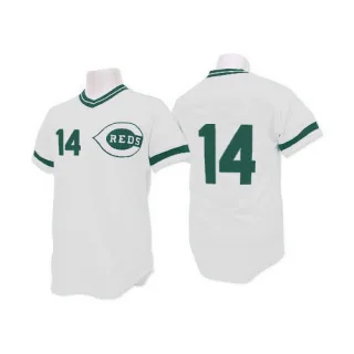 Men's Authentic White Pete Rose Cincinnati Reds (Green Patch) Throwback Jersey