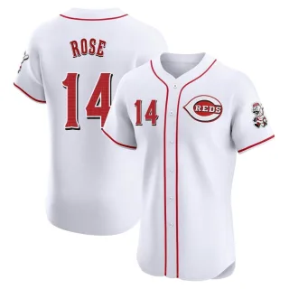 Men's Elite White Pete Rose Cincinnati Reds Home Patch Jersey