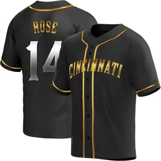 Men's Replica Black Golden Pete Rose Cincinnati Reds Alternate Jersey