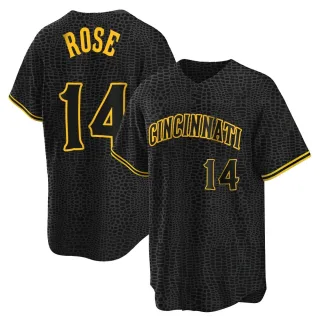 Men's Replica Black Pete Rose Cincinnati Reds Snake Skin City Jersey