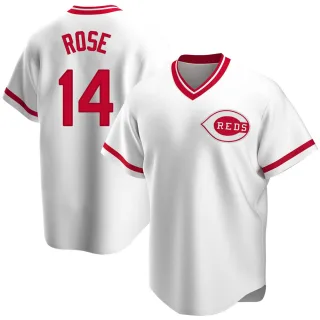 Men's Replica White Pete Rose Cincinnati Reds Home Cooperstown Collection Jersey