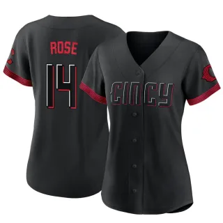 Women's Authentic Black Pete Rose Cincinnati Reds 2023 City Connect Jersey