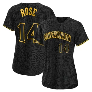 Women's Authentic Black Pete Rose Cincinnati Reds Snake Skin City Jersey