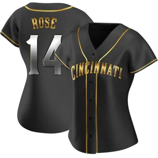 Women's Replica Black Golden Pete Rose Cincinnati Reds Alternate Jersey